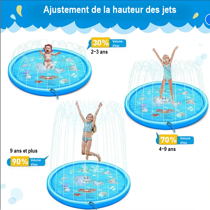Tapis de Barbotage Gonflable pour Enfants de 100/170CM, Jet d'Eau, Piscine de Jardin, Jouet de Plage et d'Extérieur pour l'Été