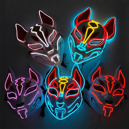 Nouveau masque lumineux LED pour cosplay. Masque de renard néon lumineux pour Halloween, carnaval et autres fêtes.